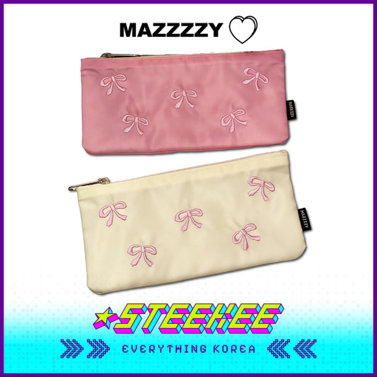 MAZZZZY Ballet Cute Embroidered Ribbon Pattern Nylon Storage Bag Pencil Case Pouch by Steekee Korea 4227