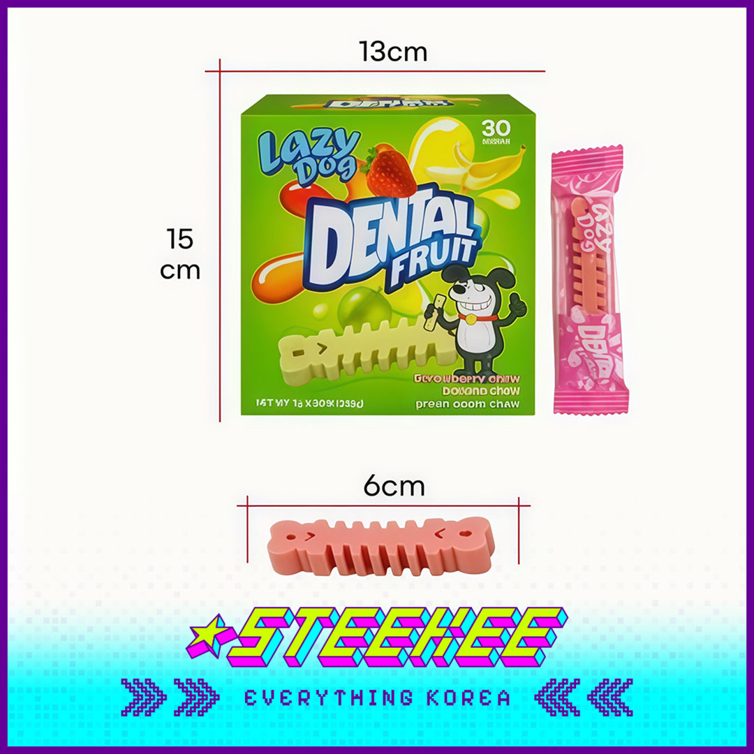 LazyDog Dental Fruit Oral Teeth Cleaning Comfort Fun Chew Stick Pet Snack 210g Set of 30 by Steekee Korea 4243