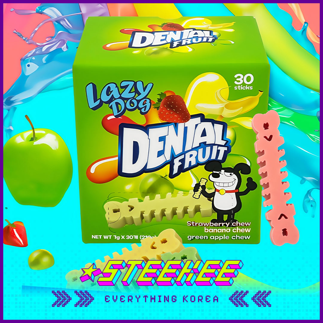 LazyDog Dental Fruit Oral Teeth Cleaning Comfort Fun Chew Stick Pet Snack 210g Set of 30 by Steekee Korea 4243