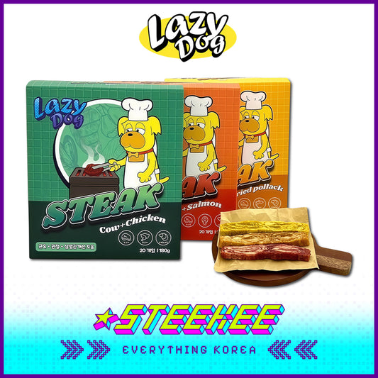 LazyDog MIni Steak Meat Beef Chicken Salmon Chew Teeth Cleaning Protein Pet Snack 180g Set of 20 by Steekee Korea 4245