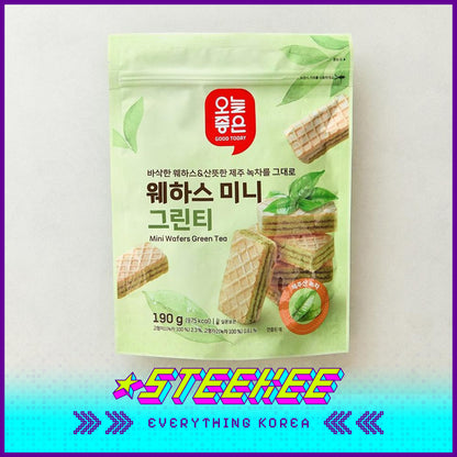 GOOD TODAY Green Tea Flavored Snack Combo Cookie Crispy Roll Popcorn Wafers by Steekee Korea 4296