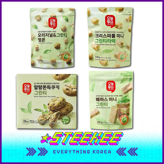 GOOD TODAY Green Tea Flavored Snack Combo Cookie Crispy Roll Popcorn Wafers by Steekee Korea 4296