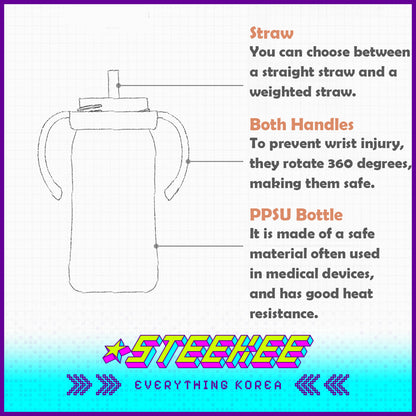 Hibee PPSU One-Touch Straw Cup Baby Water Bottle BPA-free Leak-proof Set of 2 by Steekee Korea 4322