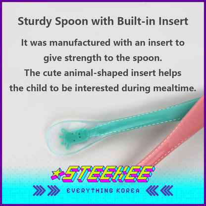 Hibee Animals Cute Soft Silicone Baby Infant Food Feeding Straight Curved Spoon Tableware by Steekee Korea 4327