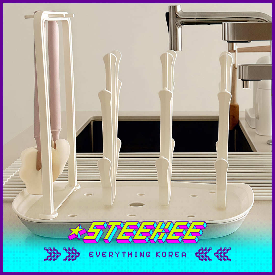 Hibee Baby Bottle Nipple Cleaning Brush Drying Rack Storage by Steekee Korea 4328