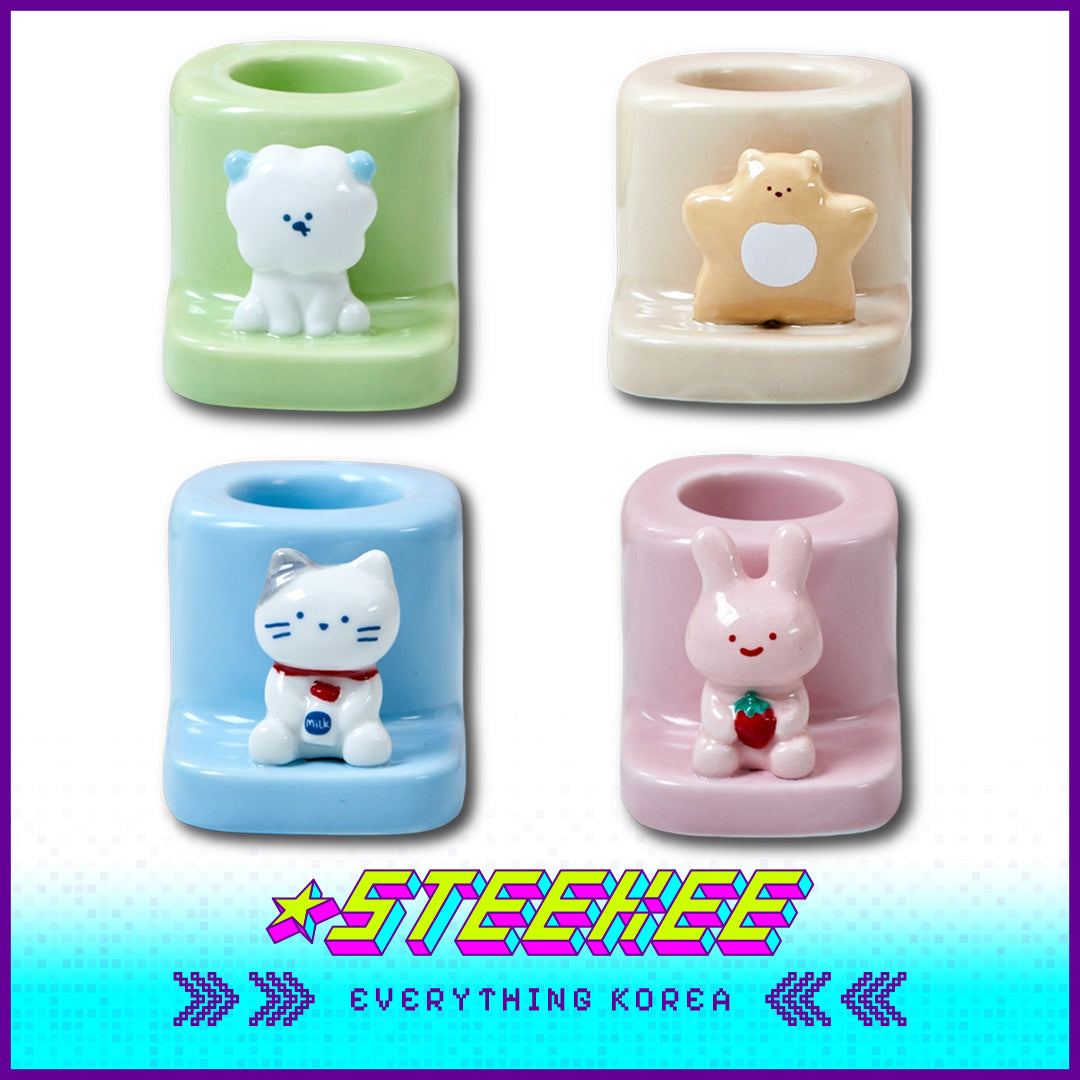 BUTTER SHOP Cute Animal Shape Ceramic Toothbrush Holder Bathroom Decoration by Steekee Korea 4336