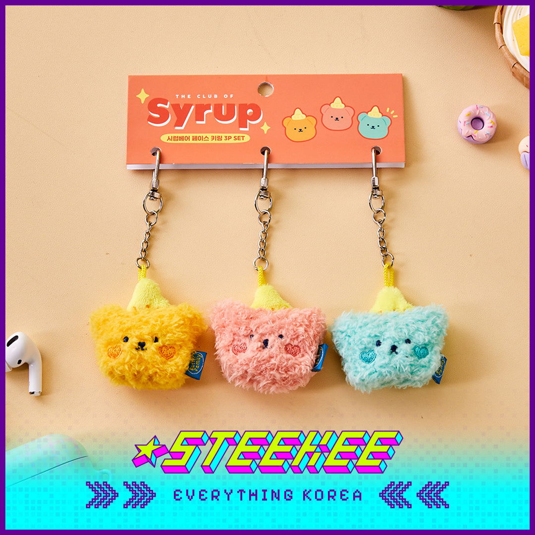 BUTTER SHOP Syrup Bear Plush Toy Face Keychain Keyring Set of 3 by Steekee Korea 4339