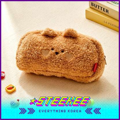 BUTTER SHOP Butter Bear Cute Plush Large Capacity Pencil Case Stationery Storage Bag by Steekee Korea 4347