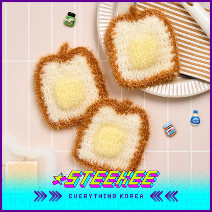 BUTTER SHOP Butter Family Handmade Clover Bread Shaped Rags Dish Cloths Scrubber Set of 3 by Steekee Korea 4350