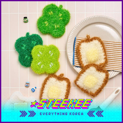 BUTTER SHOP Butter Family Handmade Clover Bread Shaped Rags Dish Cloths Scrubber Set of 3 by Steekee Korea 4350