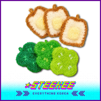 BUTTER SHOP Butter Family Handmade Clover Bread Shaped Rags Dish Cloths Scrubber Set of 3 by Steekee Korea 4350