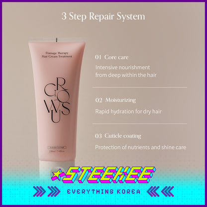 GROWUS Damage Therapy Repair Split End Hair Cream Treatment Conditioner 220g by Steekee Korea 4388