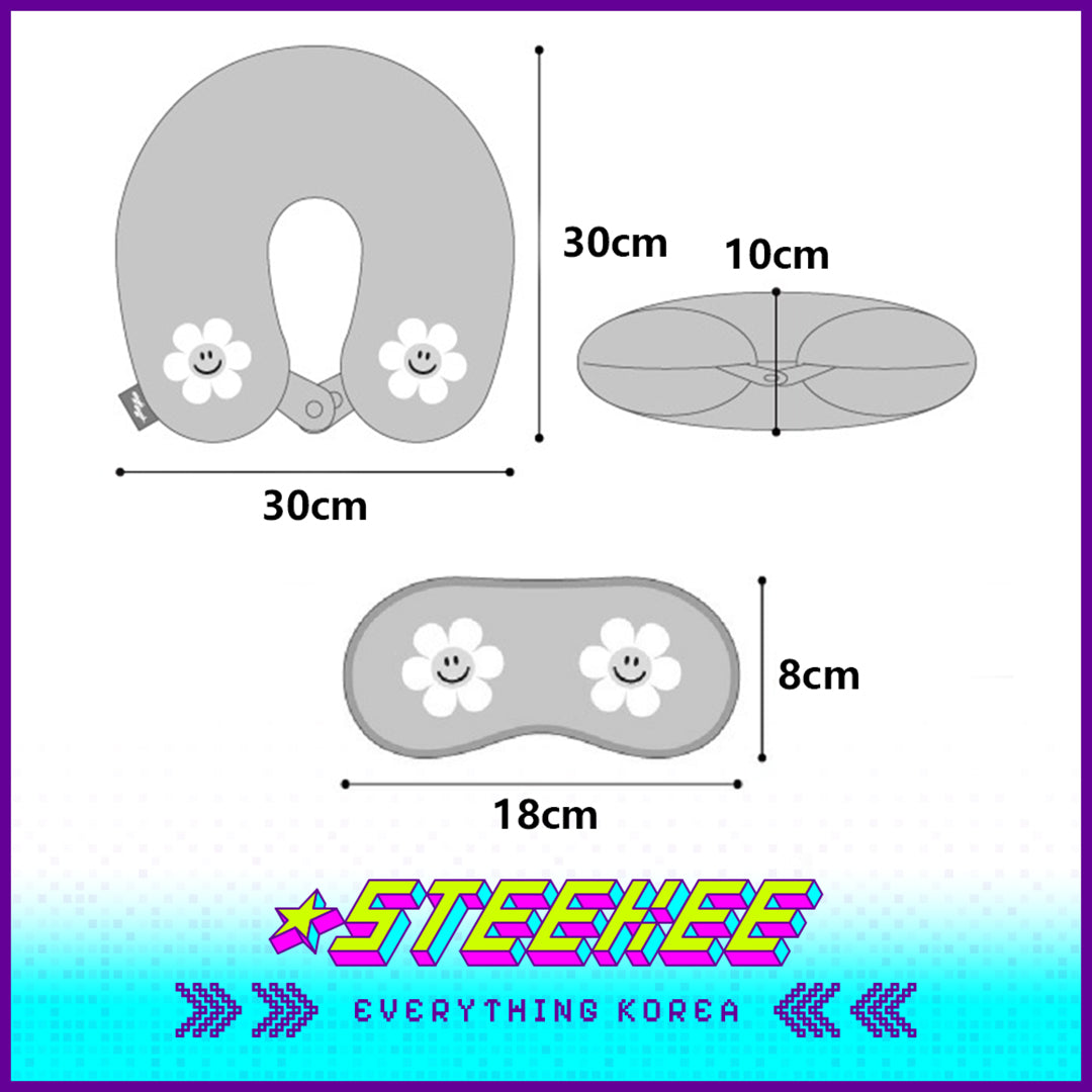 Wiggle Wiggle Travel Portable Neck Protection Nap Neck Pillow + Eye Mask Set of 2 by Steekee Korea 4429