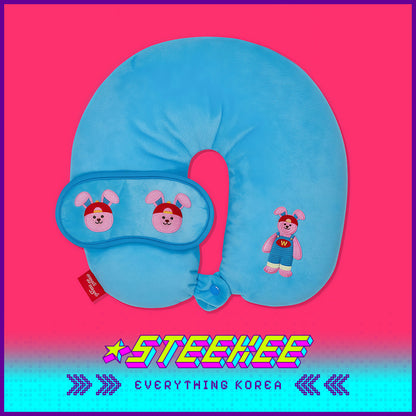 Wiggle Wiggle Travel Portable Neck Protection Nap Neck Pillow + Eye Mask Set of 2 by Steekee Korea 4429