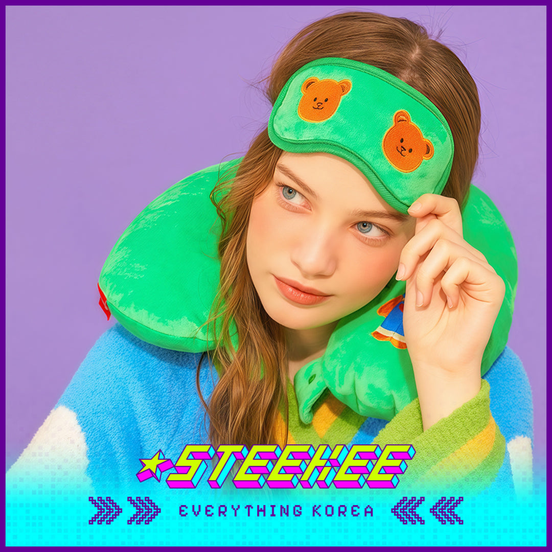 Wiggle Wiggle Travel Portable Neck Protection Nap Neck Pillow + Eye Mask Set of 2 by Steekee Korea 4429