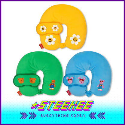 Wiggle Wiggle Travel Portable Neck Protection Nap Neck Pillow + Eye Mask Set of 2 by Steekee Korea 4429