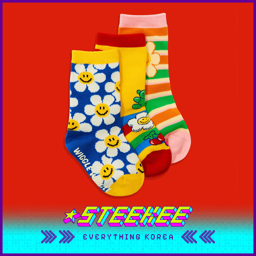 WIGGLE WIGGLE Boneless Socks Long Socks Warm Children's Socks Set of 3 by Steekee Korean 4431