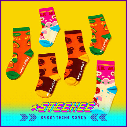 WIGGLE WIGGLE Boneless Socks Long Socks Warm Children's Socks Set of 3 by Steekee Korean 4431