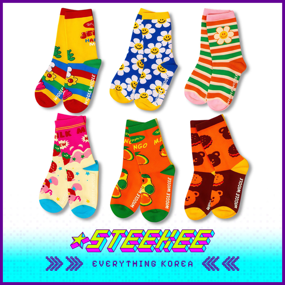 WIGGLE WIGGLE Boneless Socks Long Socks Warm Children's Socks Set of 3 by Steekee Korean 4431
