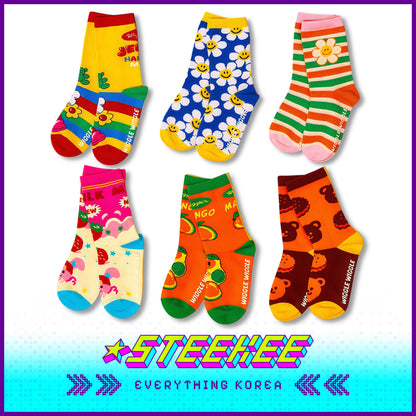 WIGGLE WIGGLE Boneless Socks Long Socks Warm Children's Socks Set of 3 by Steekee Korean 4431