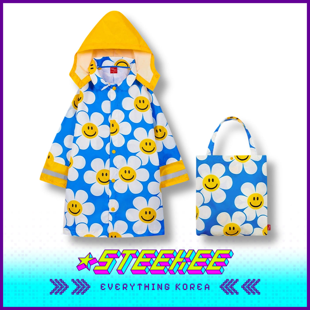 Wiggle Wiggle Blue Daisy Children's Raincoat Kids Full Body Waterproof Raincoat by Steekee Korea 4434