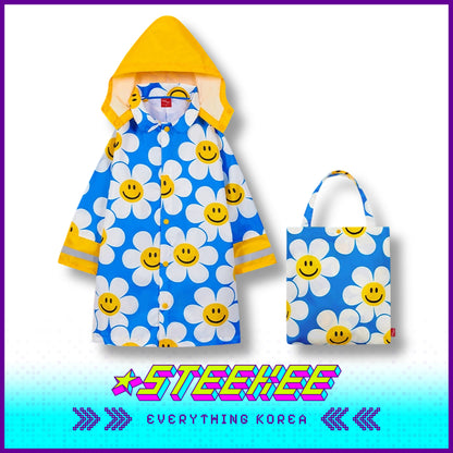 Wiggle Wiggle Blue Daisy Children's Raincoat Kids Full Body Waterproof Raincoat by Steekee Korea 4434