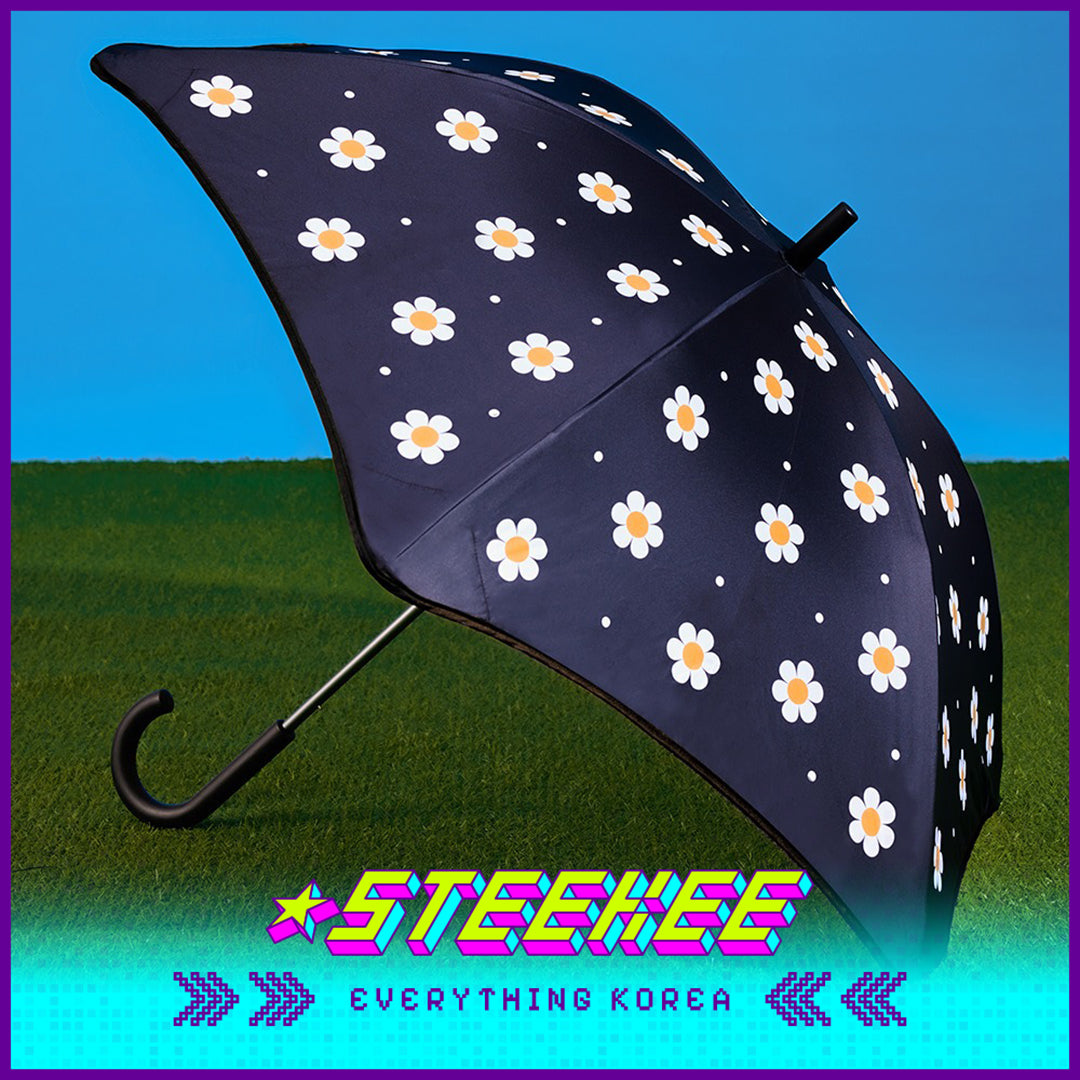 Wiggle Wiggle Daisy Black Sunscreen Sunny and Rainy Dual-Purpose Long-Handled Umbrella by Steekee Korea 4447