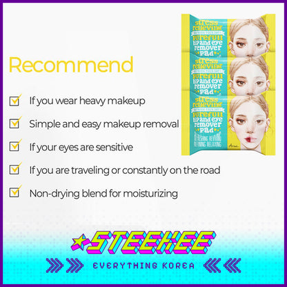 Ariul Stress Relieving Purefull Lip and Eye Remover Pad Set of 3 by Steekee Korea 4457