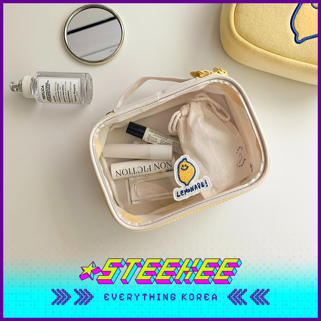 SECOND MORNING Lemon Transparent Large Capacity Multifunctional PVC Pouch Pencil Case Cosmetic Bag by Steekee Korea 4493