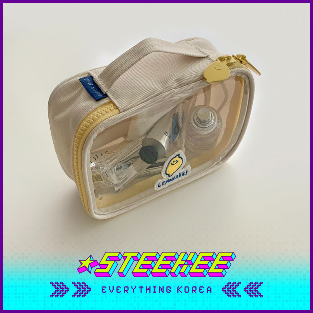 SECOND MORNING Lemon Transparent Large Capacity Multifunctional PVC Pouch Pencil Case Cosmetic Bag by Steekee Korea 4493