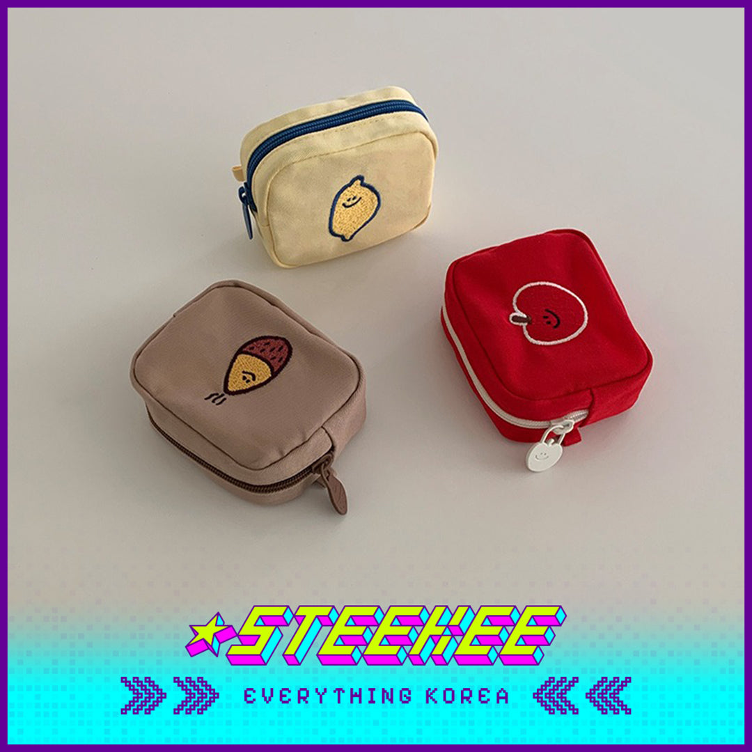 SECOND MORNING Lemony Kumi Apple Embroidered Coin Purse Storage Bag Cosmetic Bag by Steekee Korean 4495