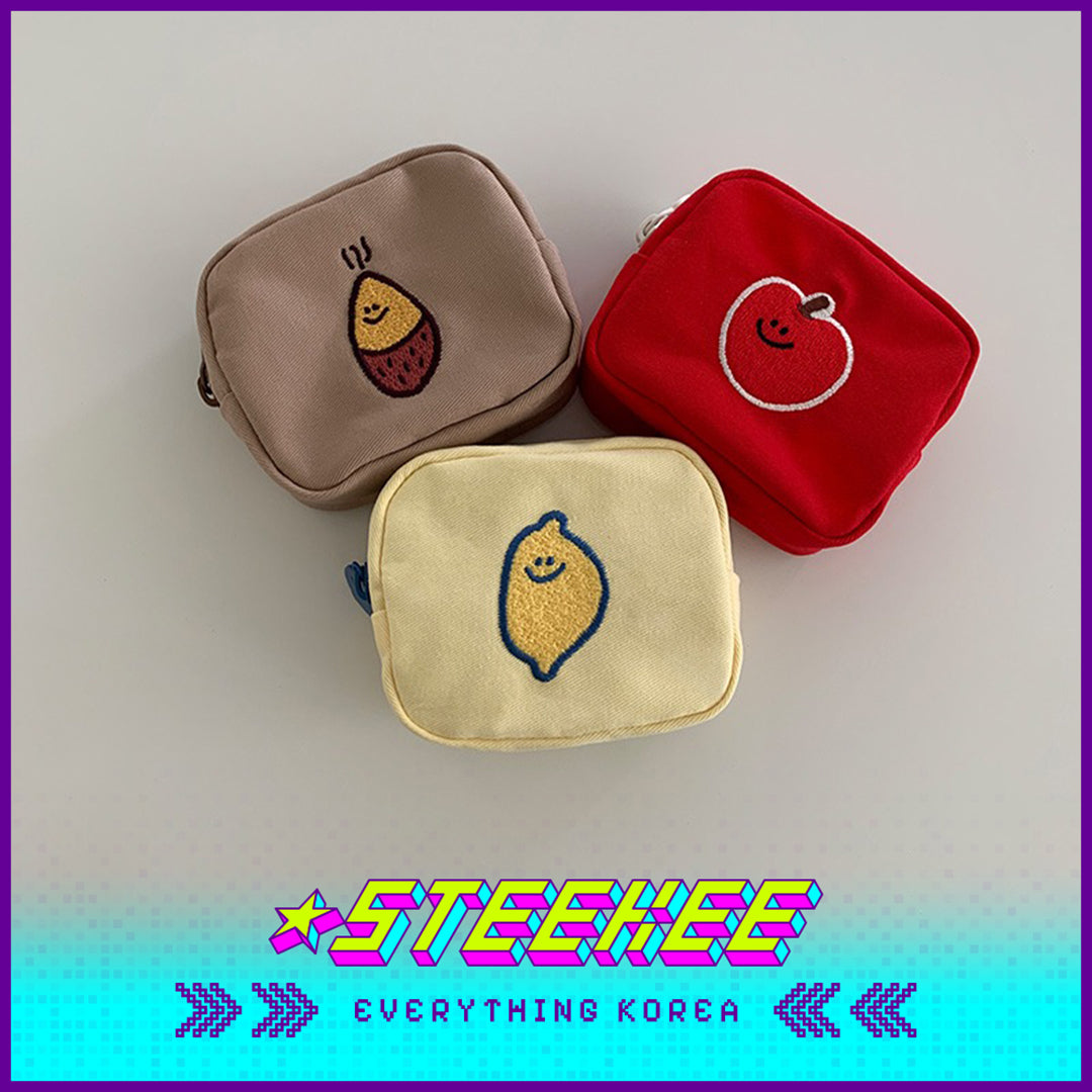 SECOND MORNING Lemony Kumi Apple Embroidered Coin Purse Storage Bag Cosmetic Bag by Steekee Korean 4495