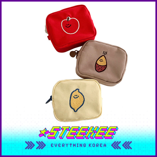 SECOND MORNING Lemony Kumi Apple Embroidered Coin Purse Storage Bag Cosmetic Bag by Steekee Korean 4495