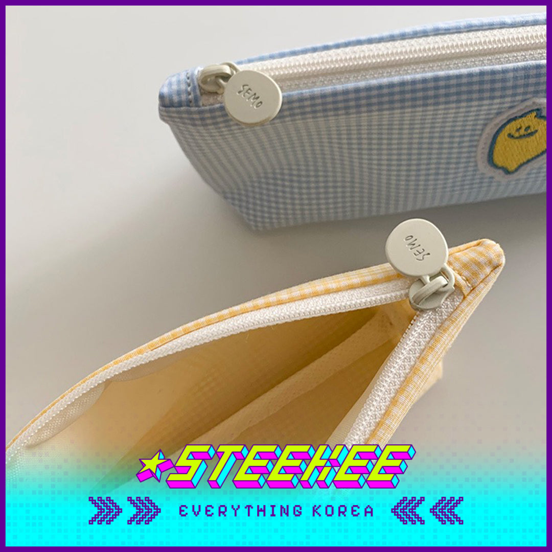 SECOND MORNING Lemon Embroidered Plaid Pencil Storage Bag by Steekee Korean 4496