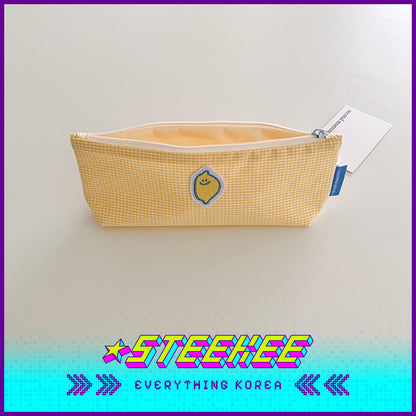 SECOND MORNING Lemon Embroidered Plaid Pencil Storage Bag by Steekee Korean 4496