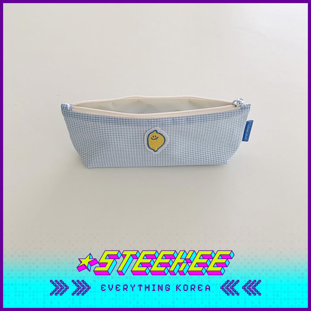 SECOND MORNING Lemon Embroidered Plaid Pencil Storage Bag by Steekee Korean 4496