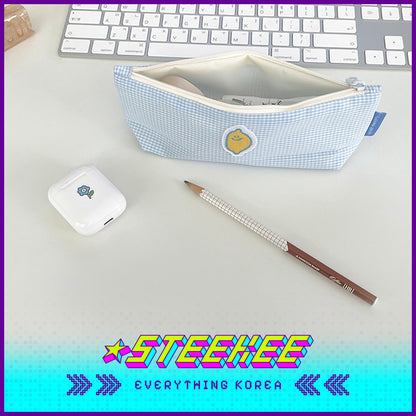 SECOND MORNING Lemon Embroidered Plaid Pencil Storage Bag by Steekee Korean 4496