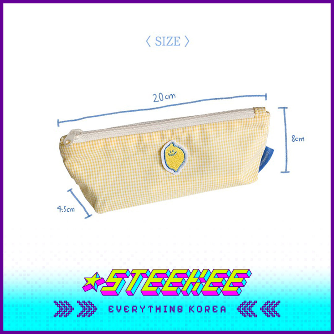 SECOND MORNING Lemon Embroidered Plaid Pencil Storage Bag by Steekee Korean 4496
