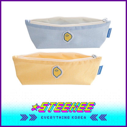 SECOND MORNING Lemon Embroidered Plaid Pencil Storage Bag by Steekee Korean 4496