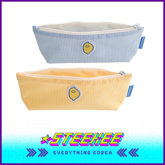 SECOND MORNING Lemon Embroidered Plaid Pencil Storage Bag by Steekee Korean 4496