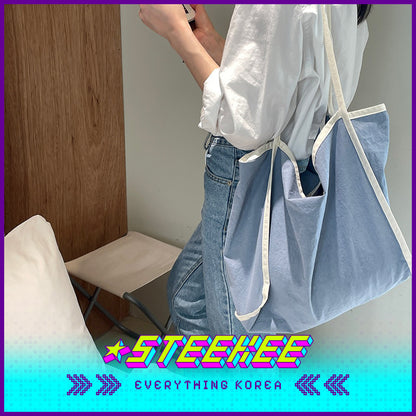 SECOND MORNING Simple Colorblock Large Capacity Shoulder Bag by Steekee Korean 4497