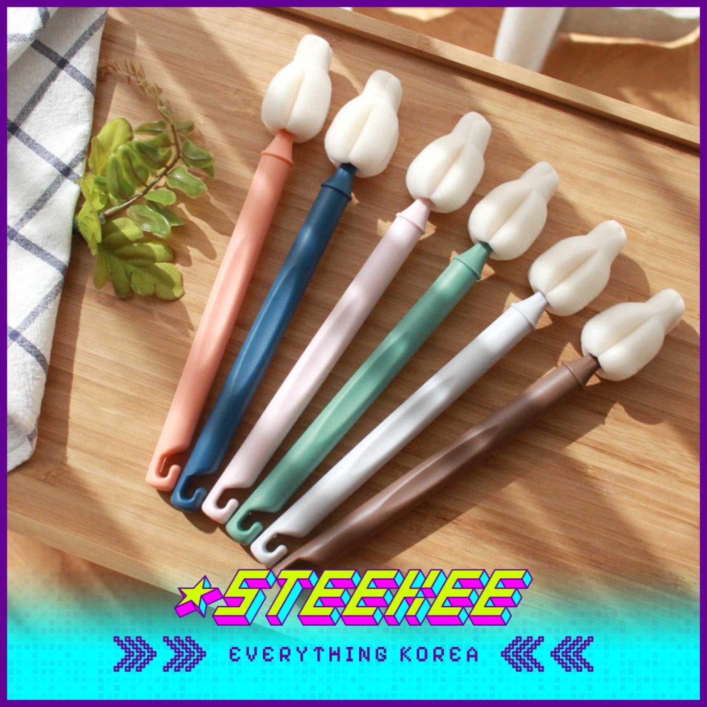 Hibee Mongle Long-Mini Brush Baby Bottle Cleaning Tools by Steekee Korea 4600