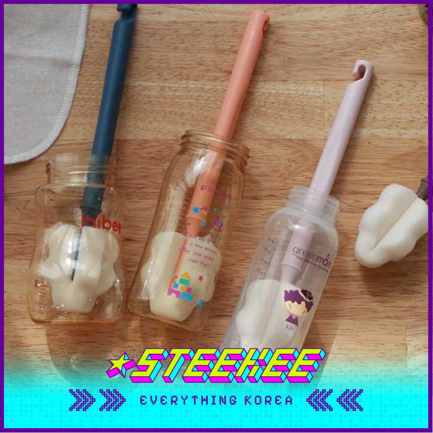 Hibee Long-Wide Brush Baby Bottle Cleaning Tools by Steekee Korea 4601