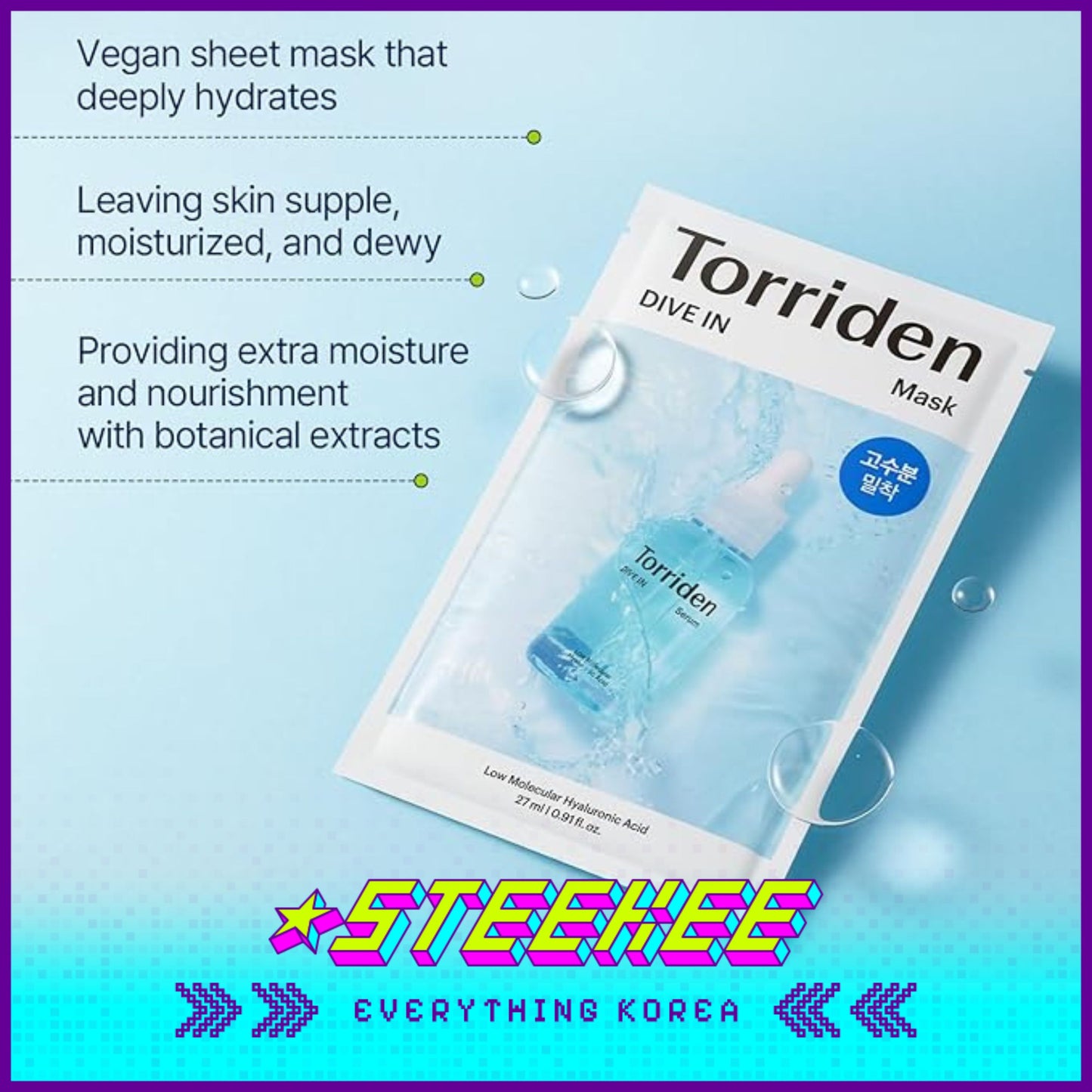 Torriden Dive-In Low Molecular Hyaluronic Acid Moisturising Hydrating Mask 10 Sheets by Steekee Korea 2438