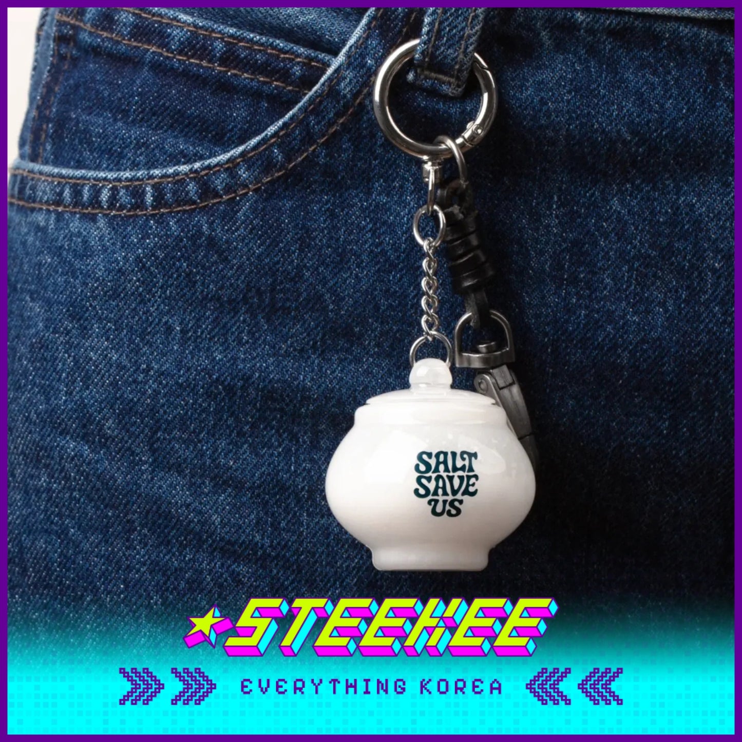 Tent Seoul SALT SAVE US Five Elements Salt Keyring by Steekee Korea 502