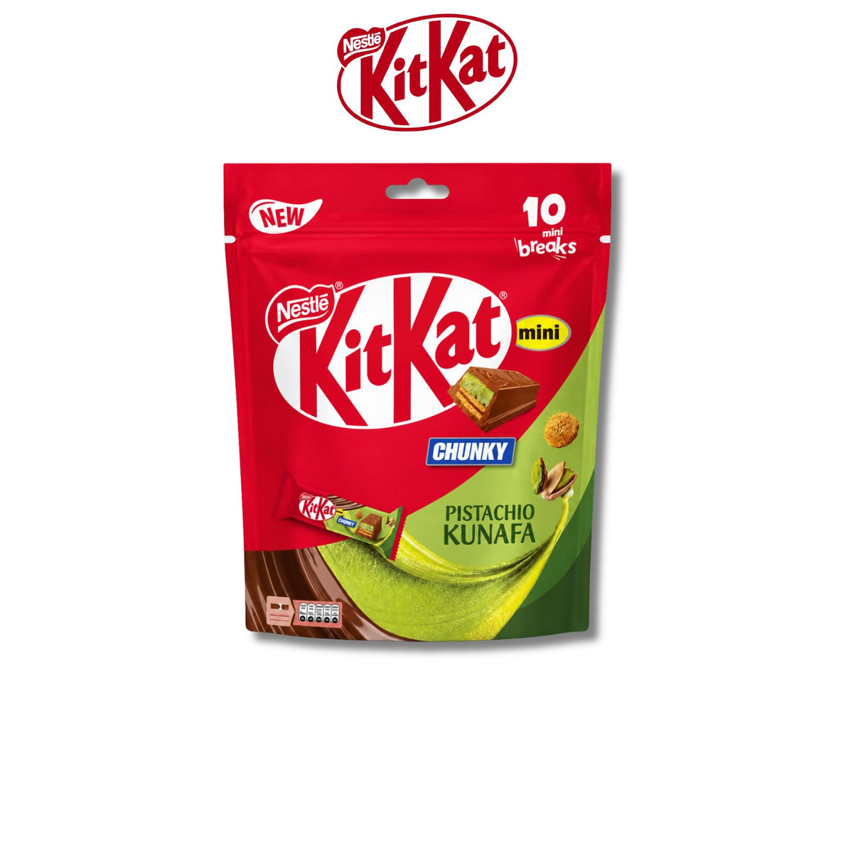 Nestlé Kit Kat Chunky Mini Pistachio Kunafa Milk Chocolate Wafer 166g 10 Mini Bars UAE