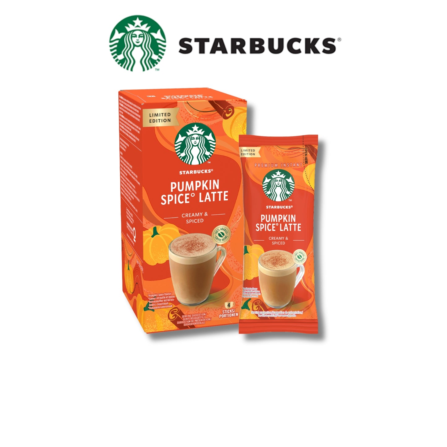 STARBUCKS Pumpkin Spice Latte Creamy & Spiced Instant Coffee 4 Sticks 96g