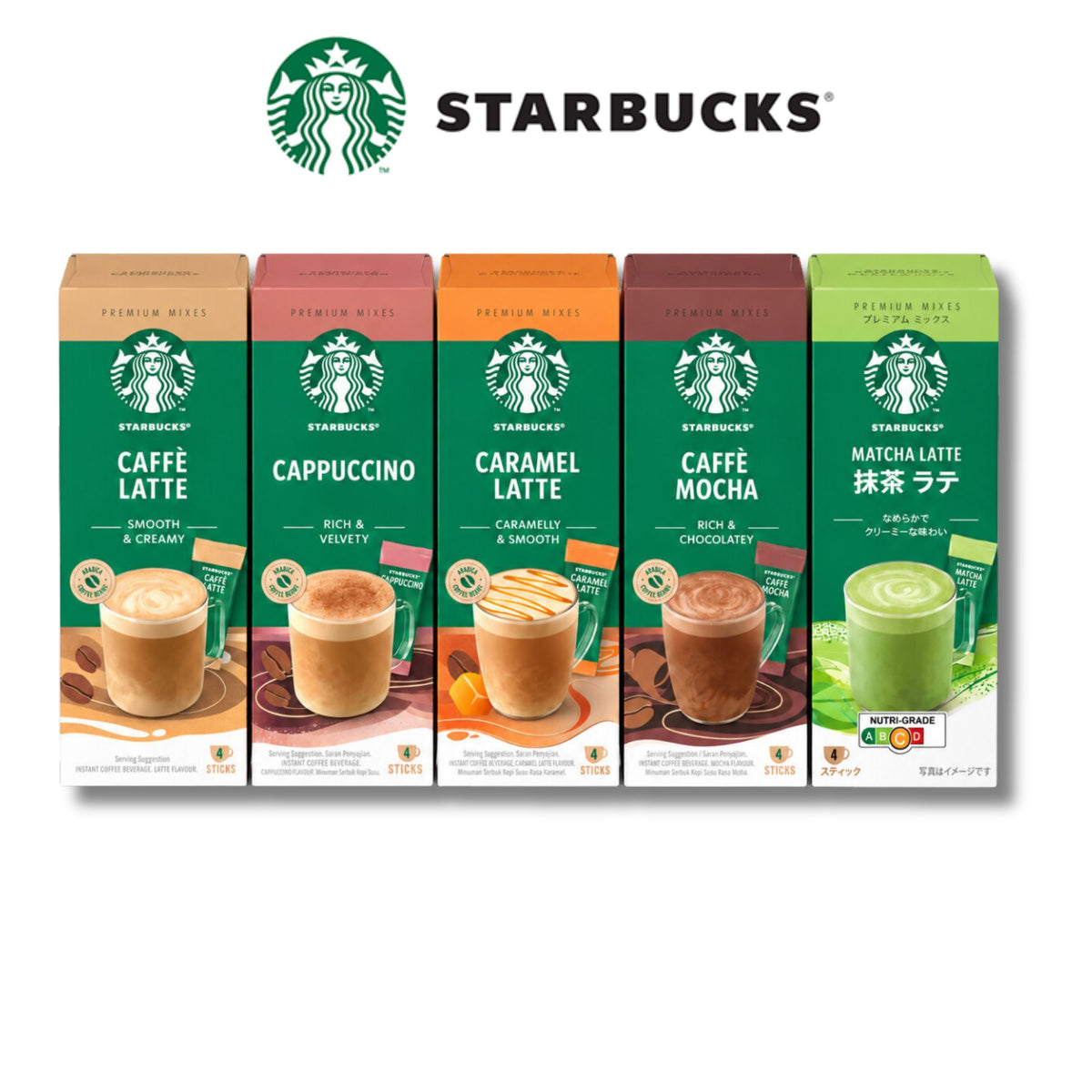 Starbucks Premium Instant Mixes Coffee 4 Sticks Caffè Latte Cappuccino Caramel Latte Caffè Mocha Matcha Latte