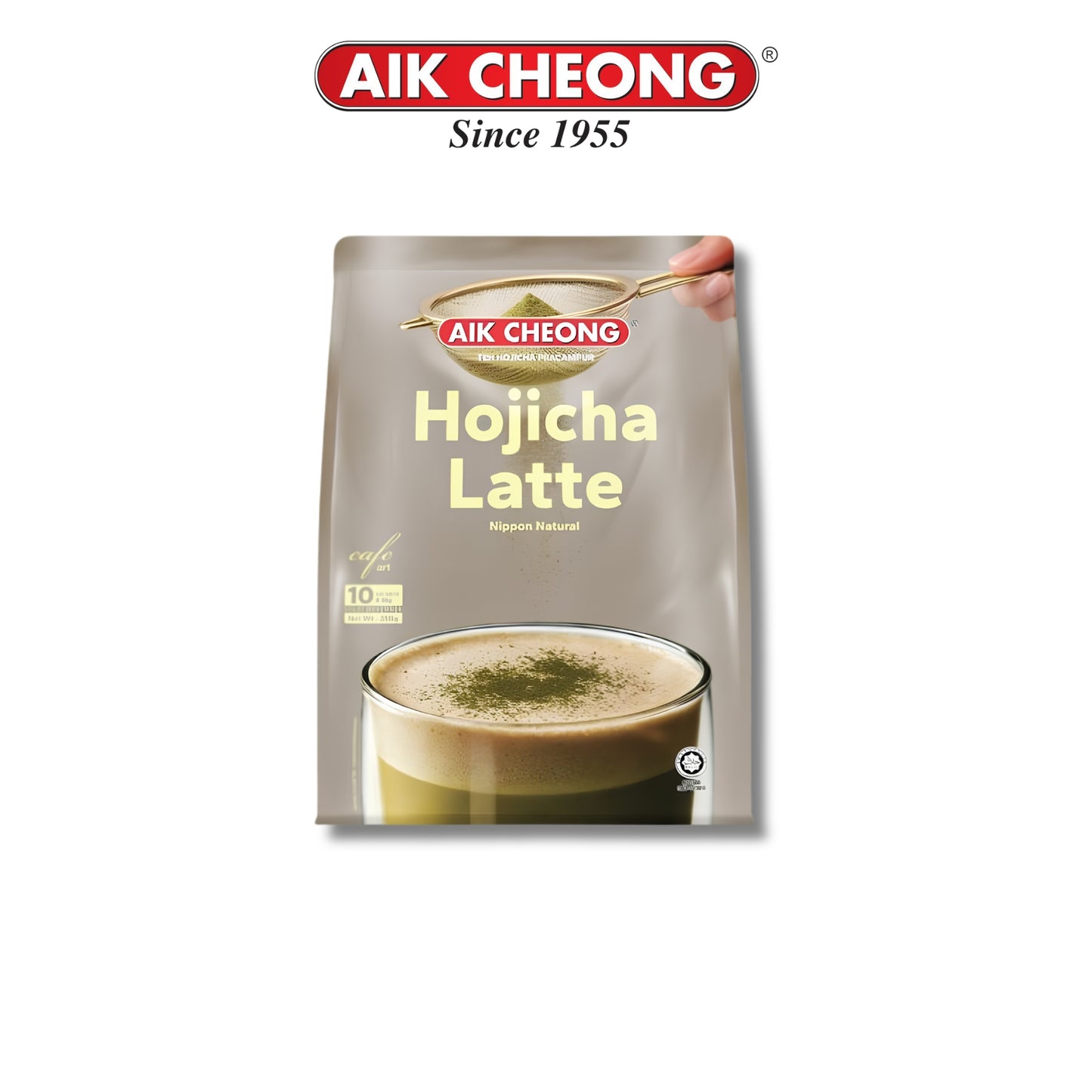 AIK CHEONG Cafe Art Hojicha Latte 250g 10 Sachets Rich Roasted Green Tea Latte