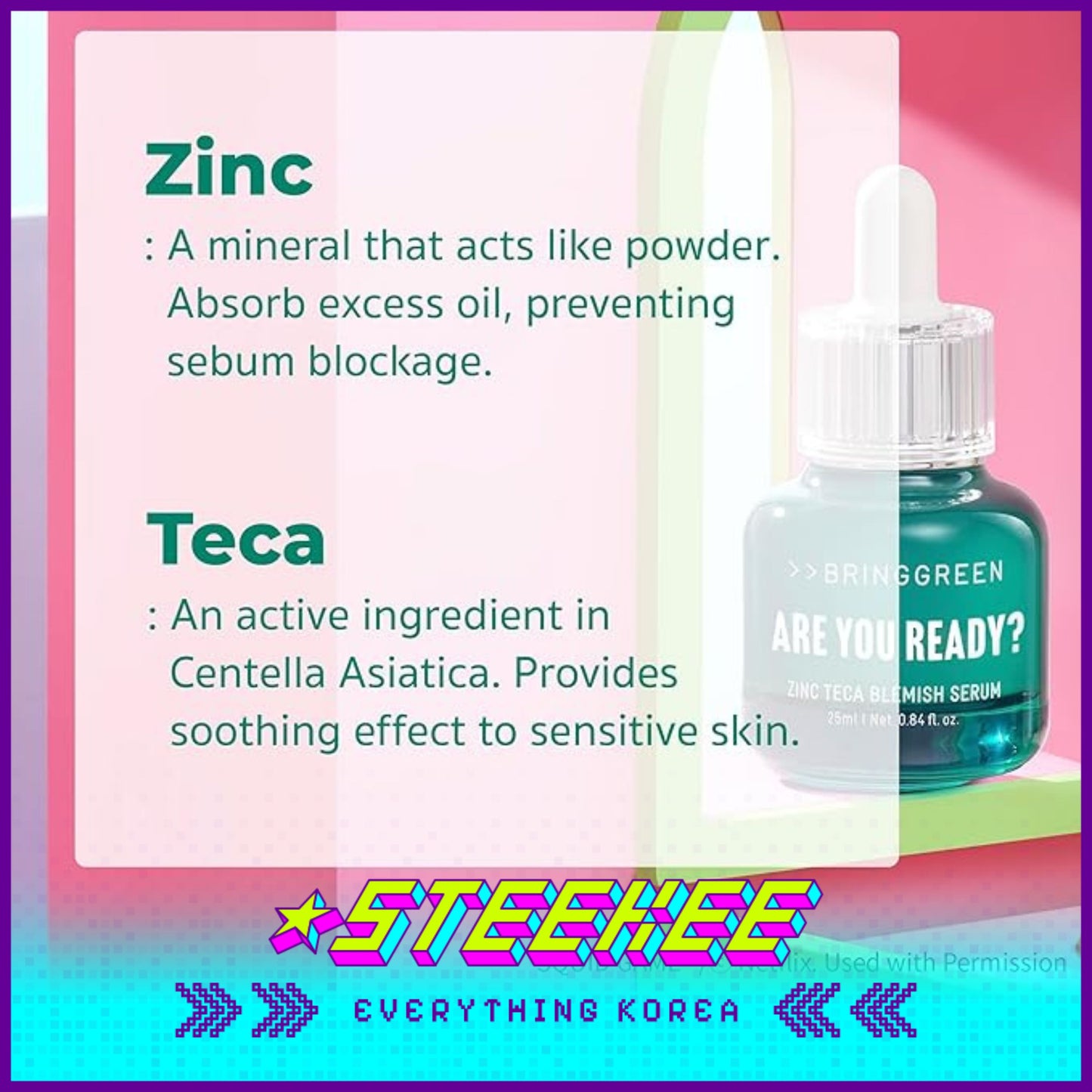 BRING GREEN X Netflix Squid Game Zinc Teca Blemish Serum Set 25ml with Refill Jackstones by Steekee Korea 2448